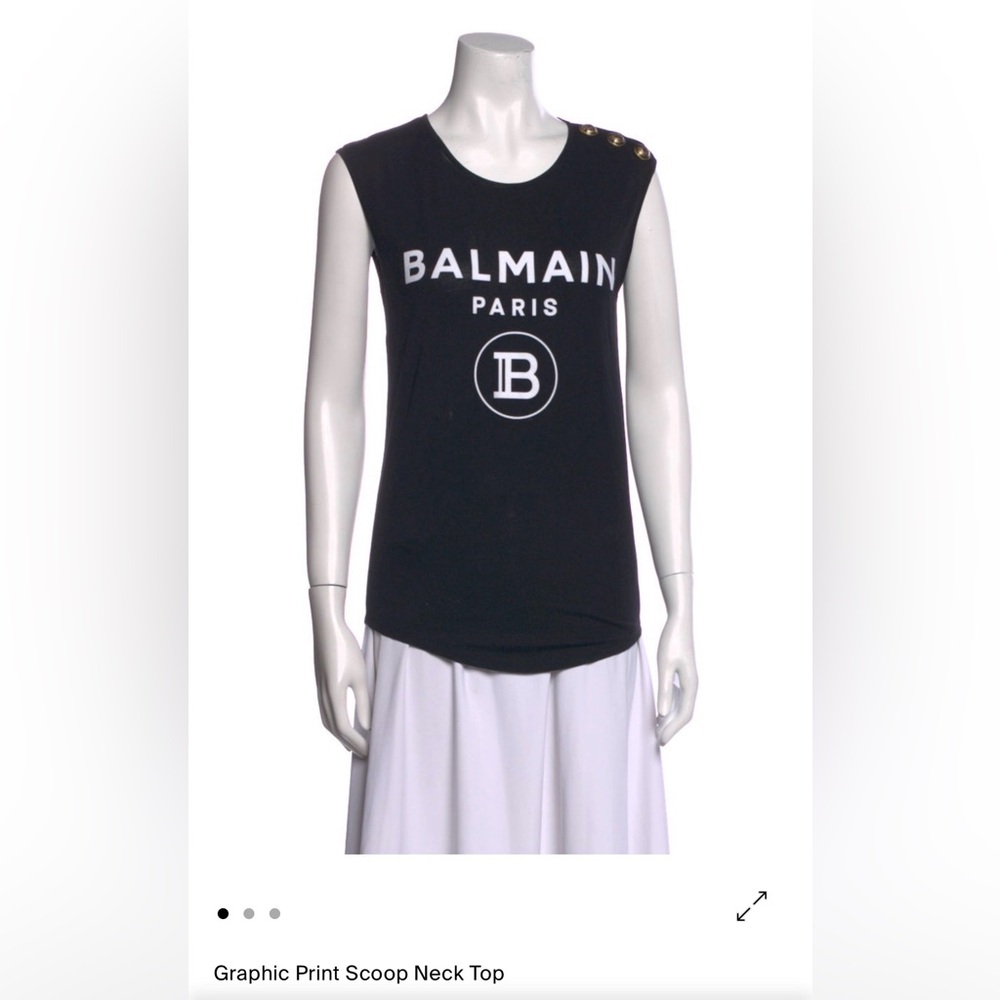Balmain Black Logo Sleeveless Tee with Gold Buttons